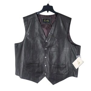 Scully Leather Western Vest Mens 3XL Drk Brown Snap Front Lined Cowboy Rodeo NWT